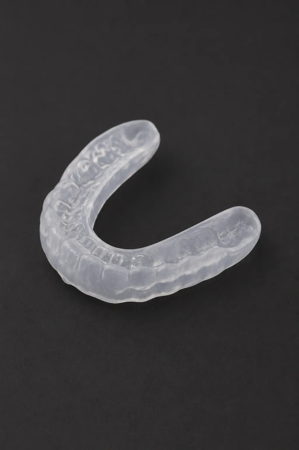 Hard acrylic occlusal appliance similar to a TMJ stabilization splint shown on a model