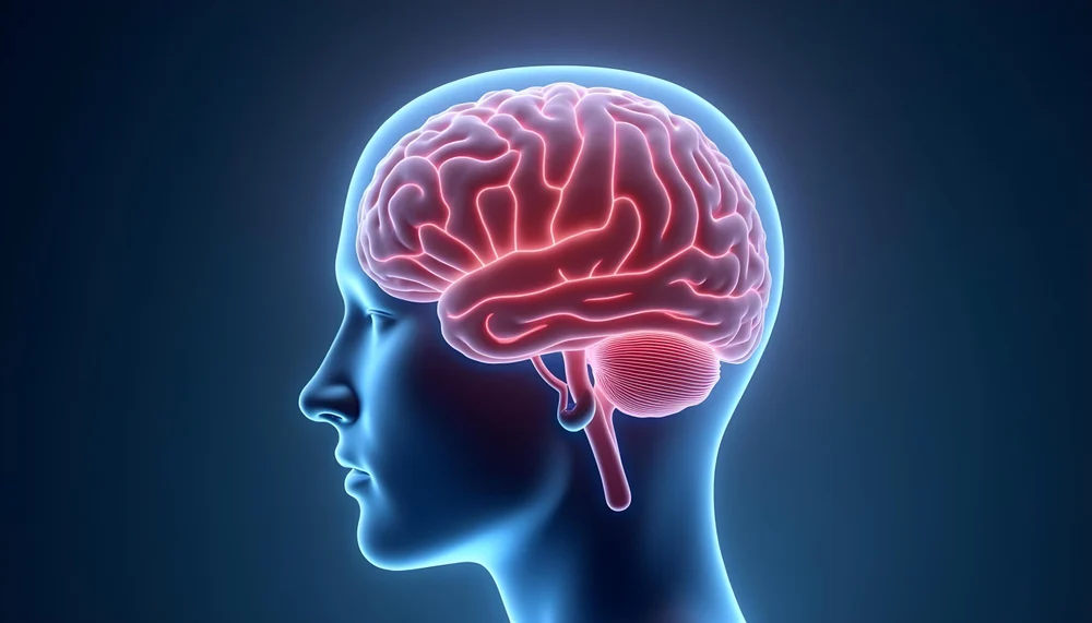 Illustration of the brain showing how transcranial photobiomodulation from the Weber Helmet reaches the cerebral cortex
