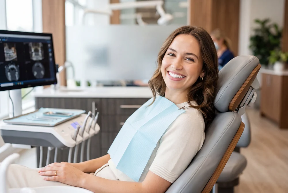 Patient relaxing comfortably in a modern dental chair during a laser therapy session at Dentistry On The PATH in Toronto